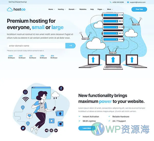 Hostco-服务器主机托管网站模板WordPress主题[更至v1.0.3]插图2-WP资源海