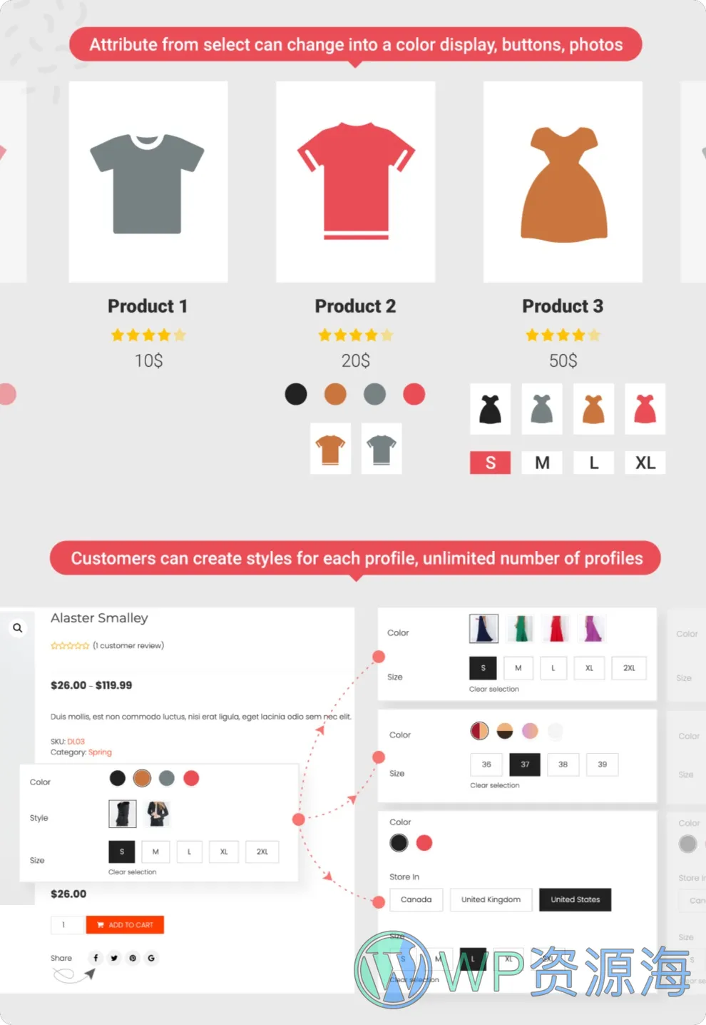 WooCommerce Product Variations Swatches-产品变体多规格多颜色插件插图1-WP资源海
