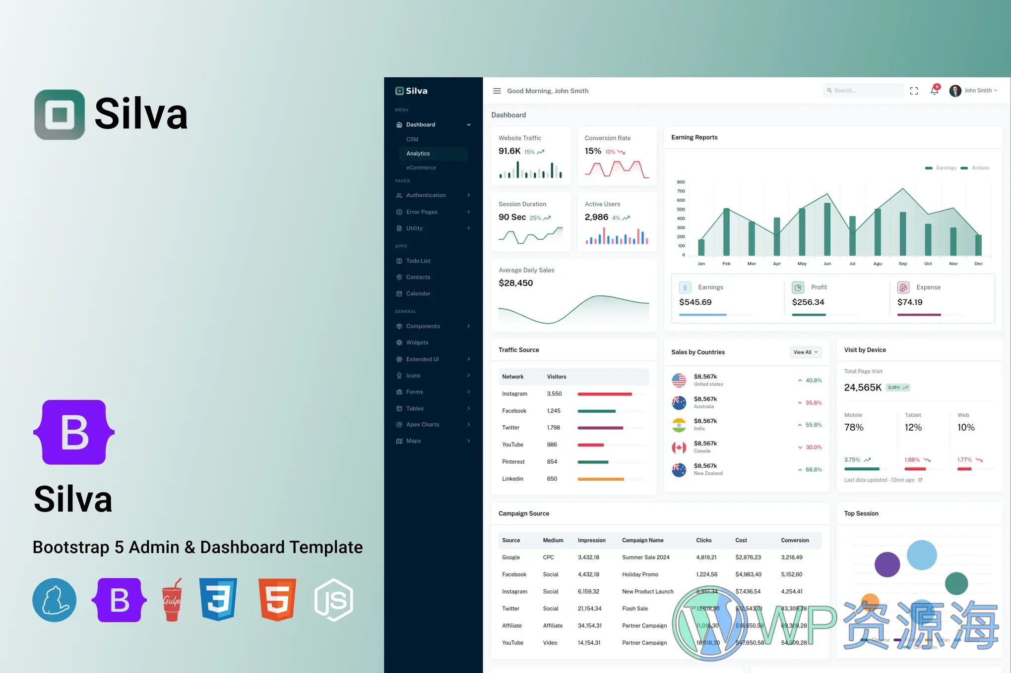Silva-现代简约漂亮的Bootstrap和Laravel管理面板模板插图-WP资源海 Silva-现代简约漂亮的Bootstrap和Laravel管理面板模板插图-WP资源海