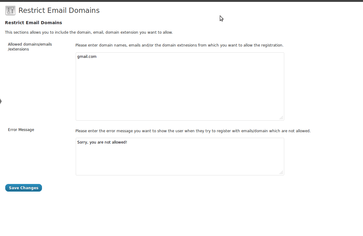 WordPress Restrict Email Domains-用户注册邮箱域名限制插件[更至v1.2.2]图片1