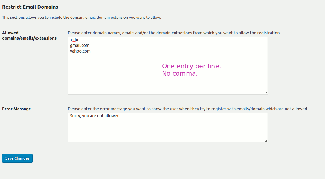 WordPress Restrict Email Domains-用户注册邮箱域名限制插件[更至v1.2.2]图片5