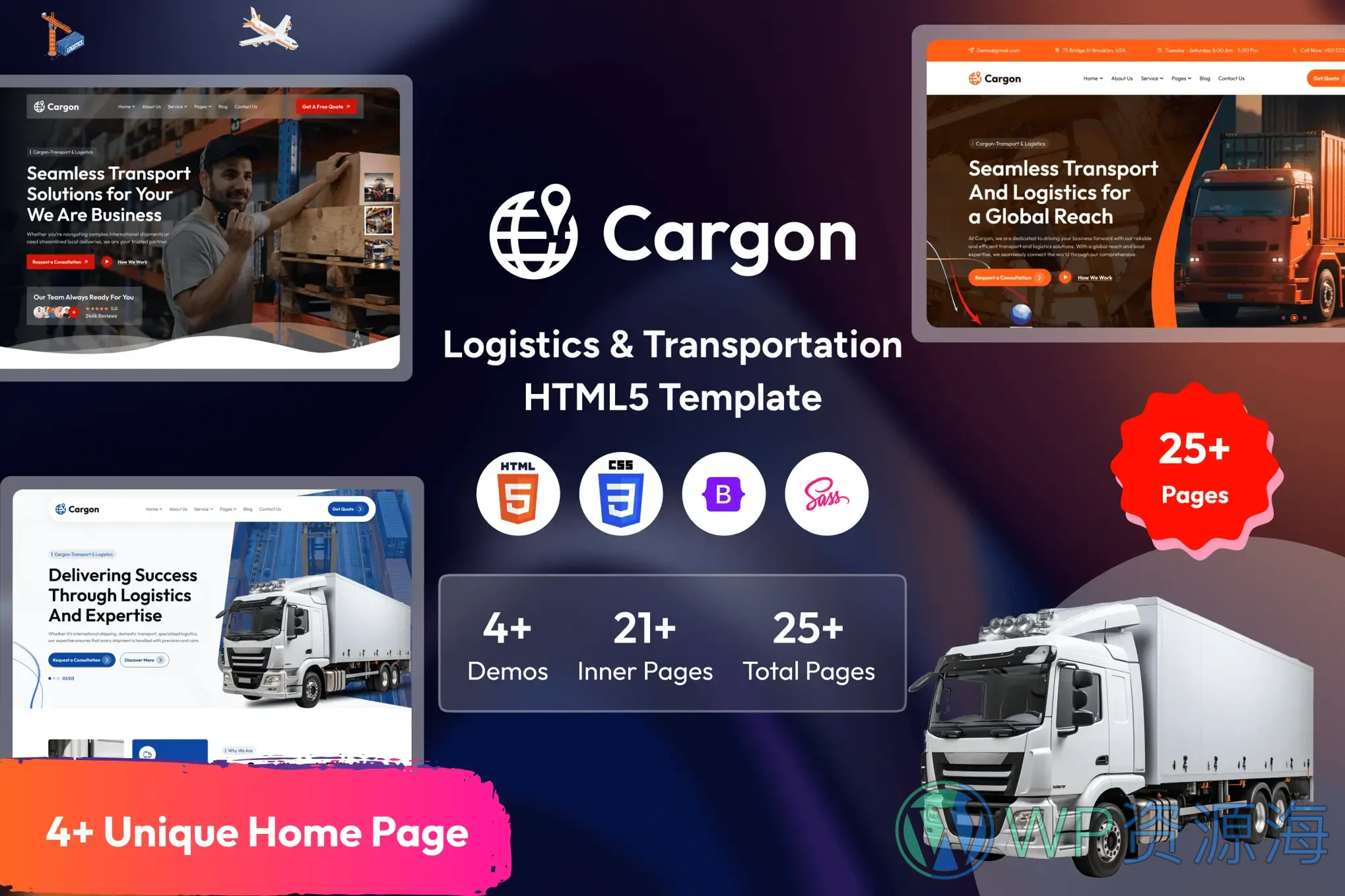 Cargon-物流快递卡车货物运输网站HTML5模板插图-WP资源海