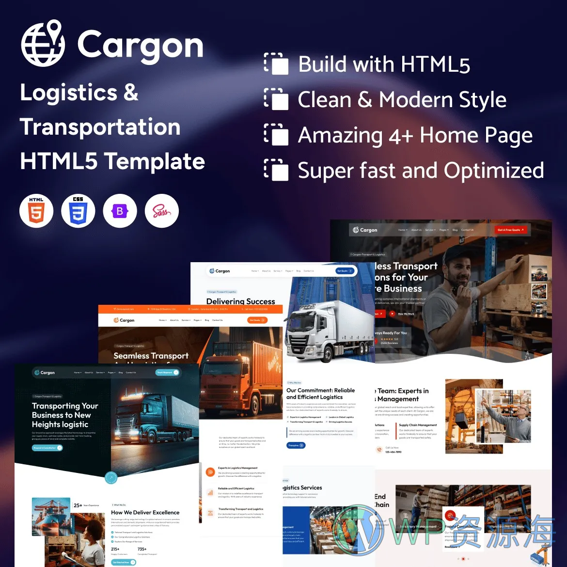 Cargon-物流快递卡车货物运输网站HTML5模板插图2-WP资源海