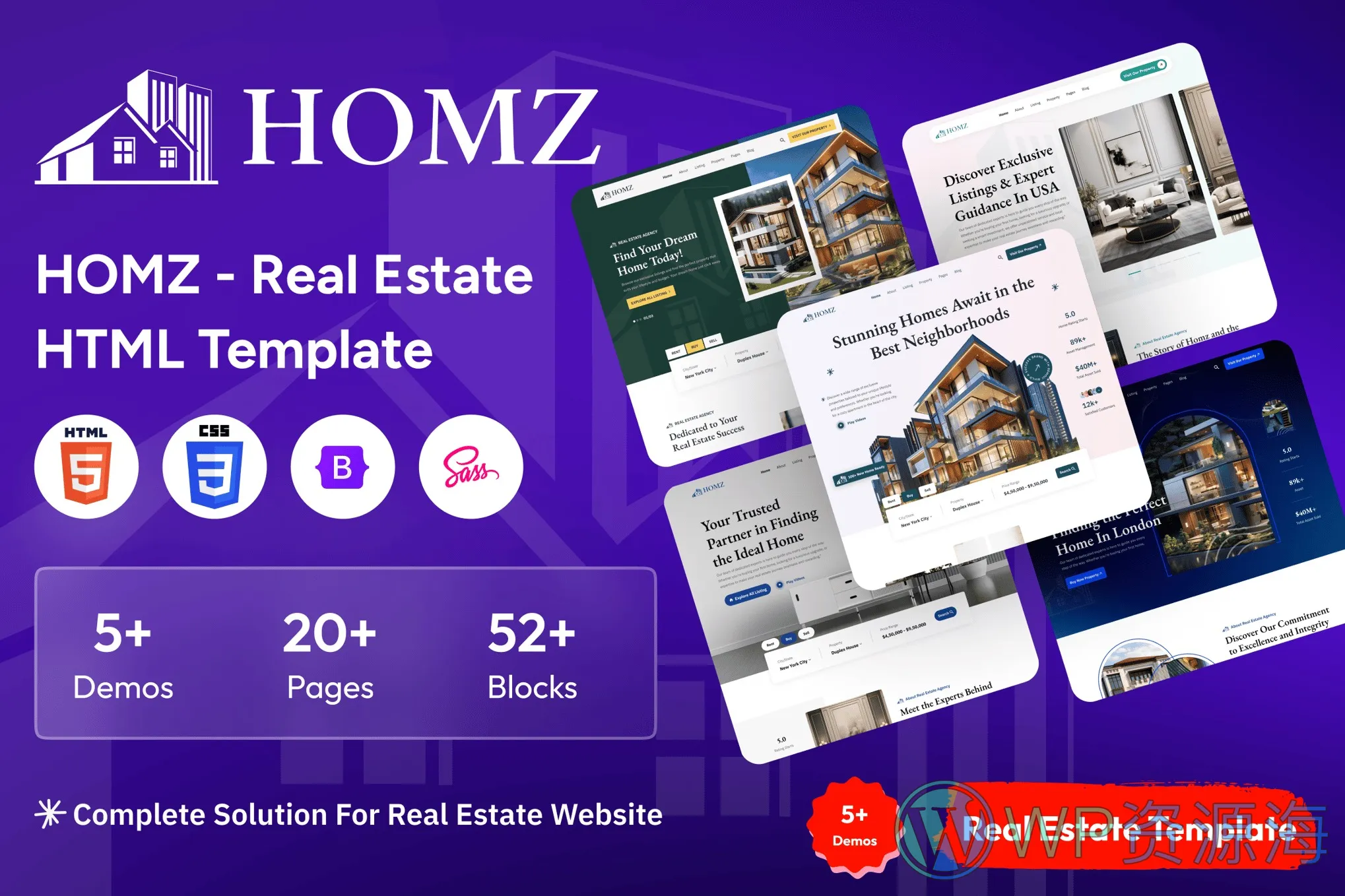 Homz-房地产网站房屋租赁交易平台HTML5模板插图-WP资源海 Homz-房地产网站房屋租赁交易平台HTML5模板插图-WP资源海