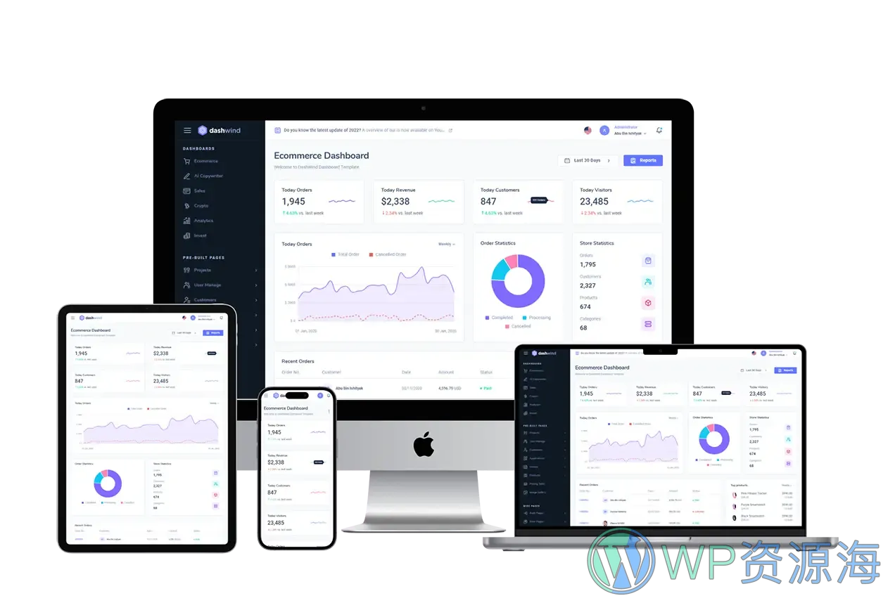 DashWind-超强多用途Tailwind CSS管理后台模板插图1-WP资源海 DashWind-超强多用途Tailwind CSS管理后台模板插图1-WP资源海