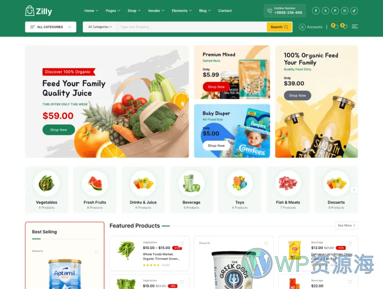 Zilly-生鲜超市果蔬食品电商WordPress主题插图6-WP资源海