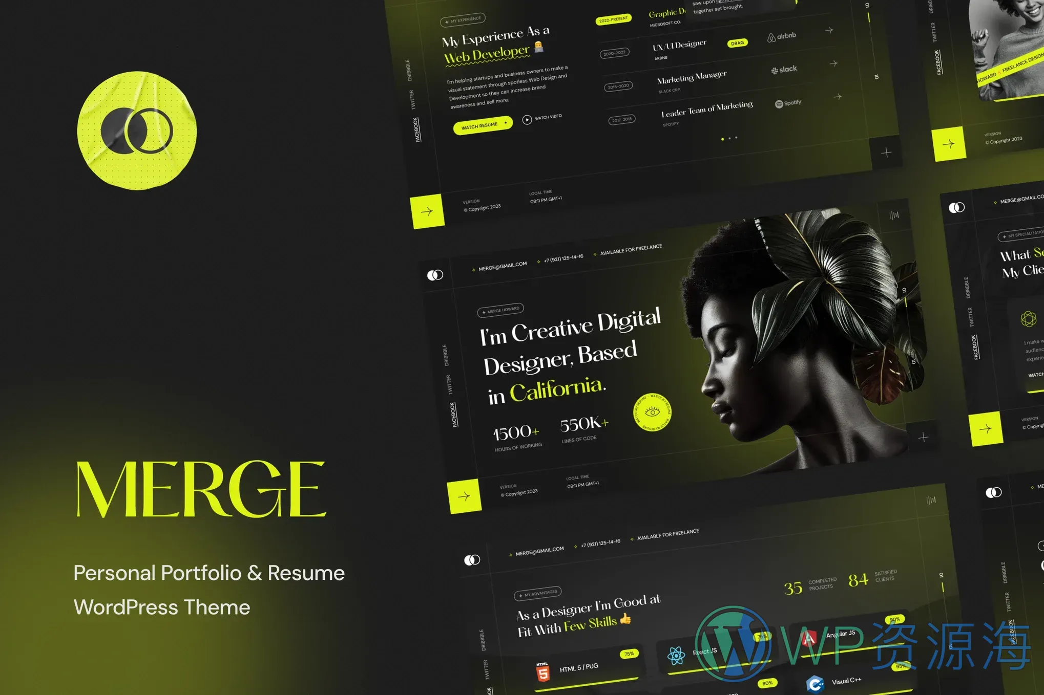 Merge-优雅酷炫个人简历项目展示WordPress主题插图2-WP资源海 Merge-优雅酷炫个人简历项目展示WordPress主题插图2-WP资源海