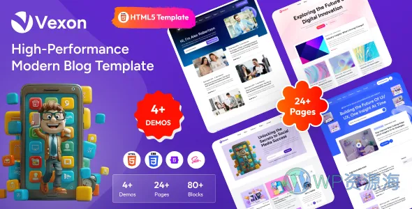 Vexon-很漂亮的新闻杂志博客网站HTML5模板插图-WP资源海