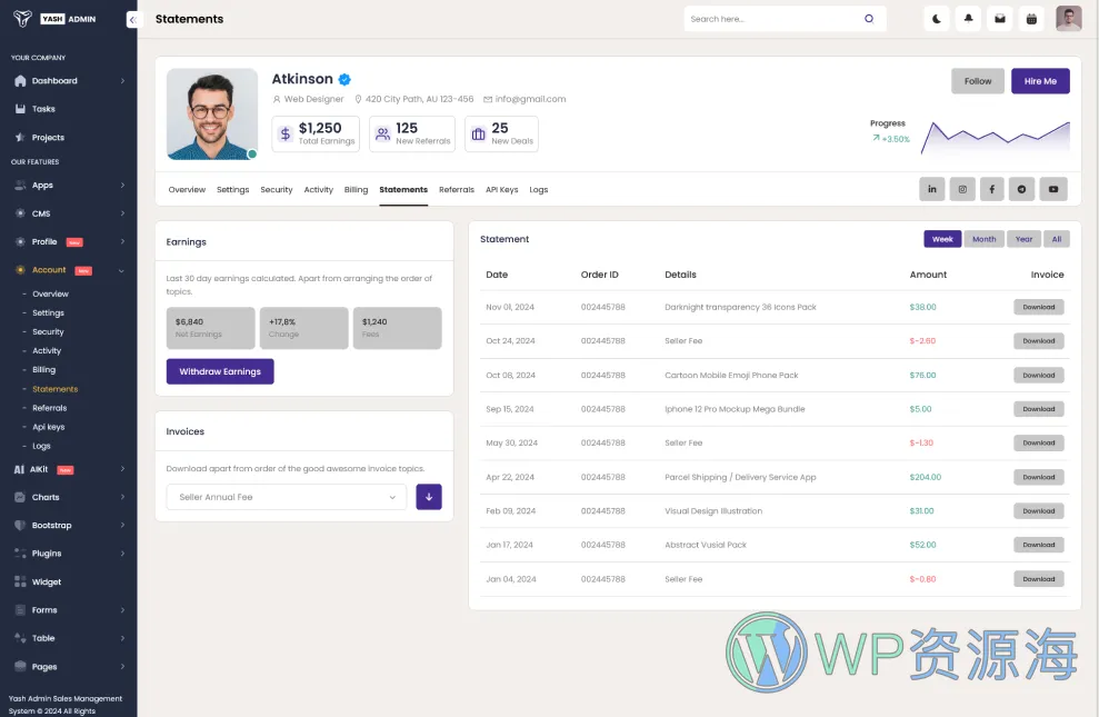 YashAdmin-专业漂亮的后台管理HTML5网站模板插图21-WP资源海