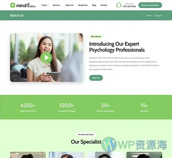 Mindthera-心理咨询心理学网站模板WordPress主题插图7-WP资源海