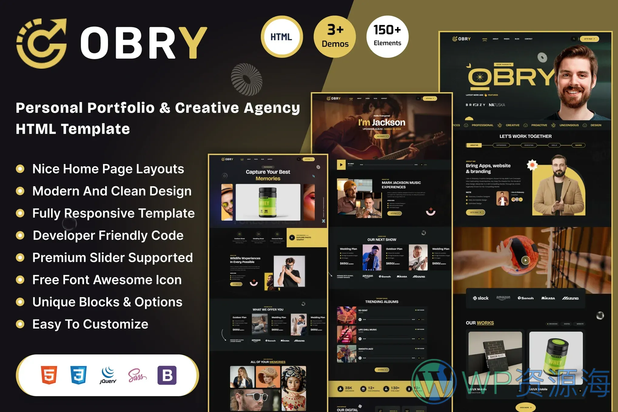 Obry-创意设计/项目作品展示HTML网站模板插图4-WP资源海