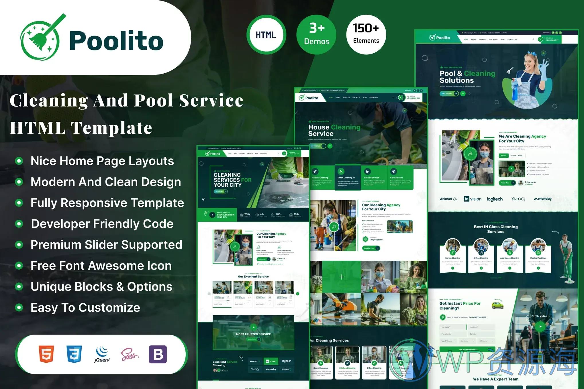 Poolito-家政服务保洁清洁公司HTML5网站模板插图-WP资源海