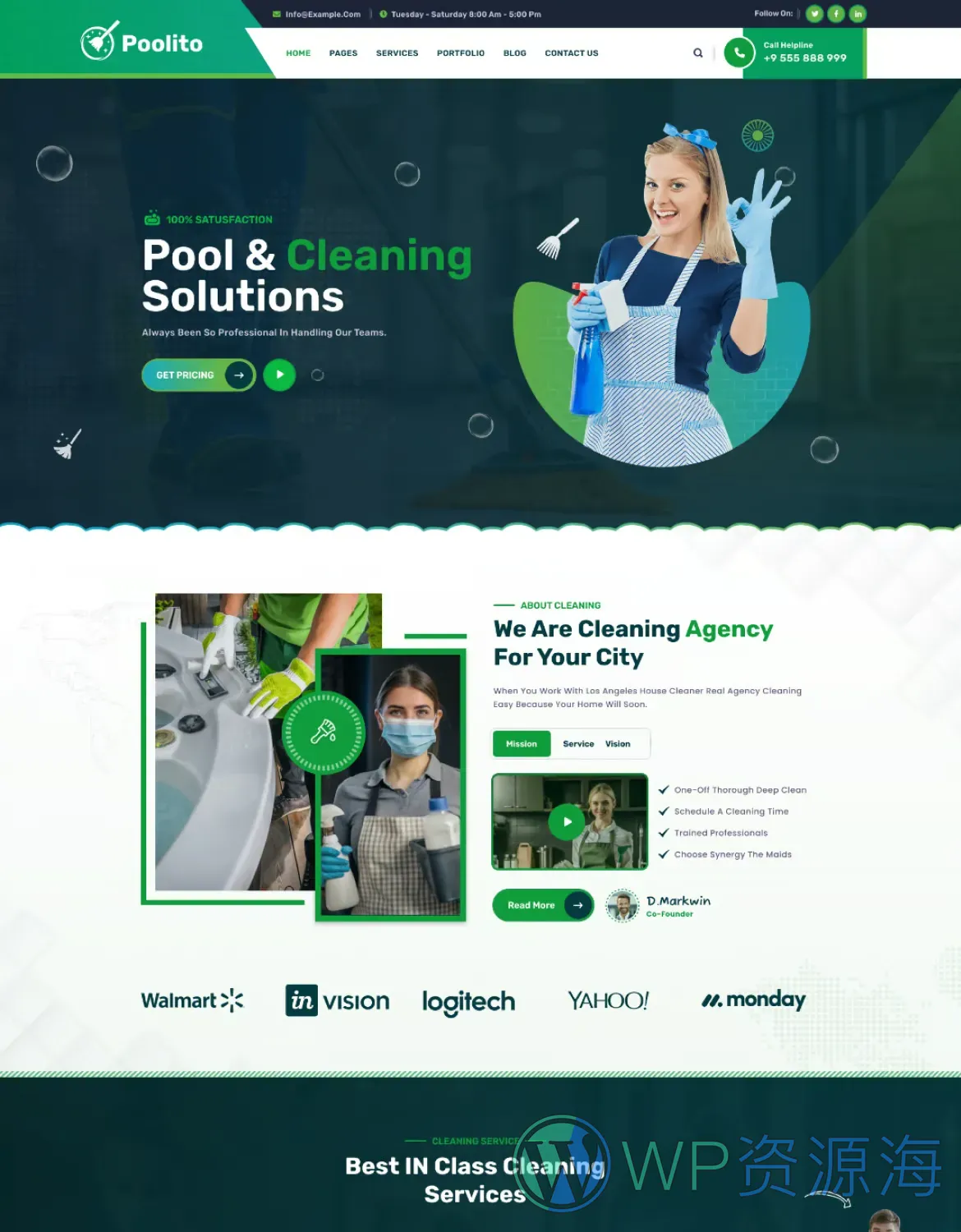 Poolito-家政服务保洁清洁公司HTML5网站模板插图2-WP资源海