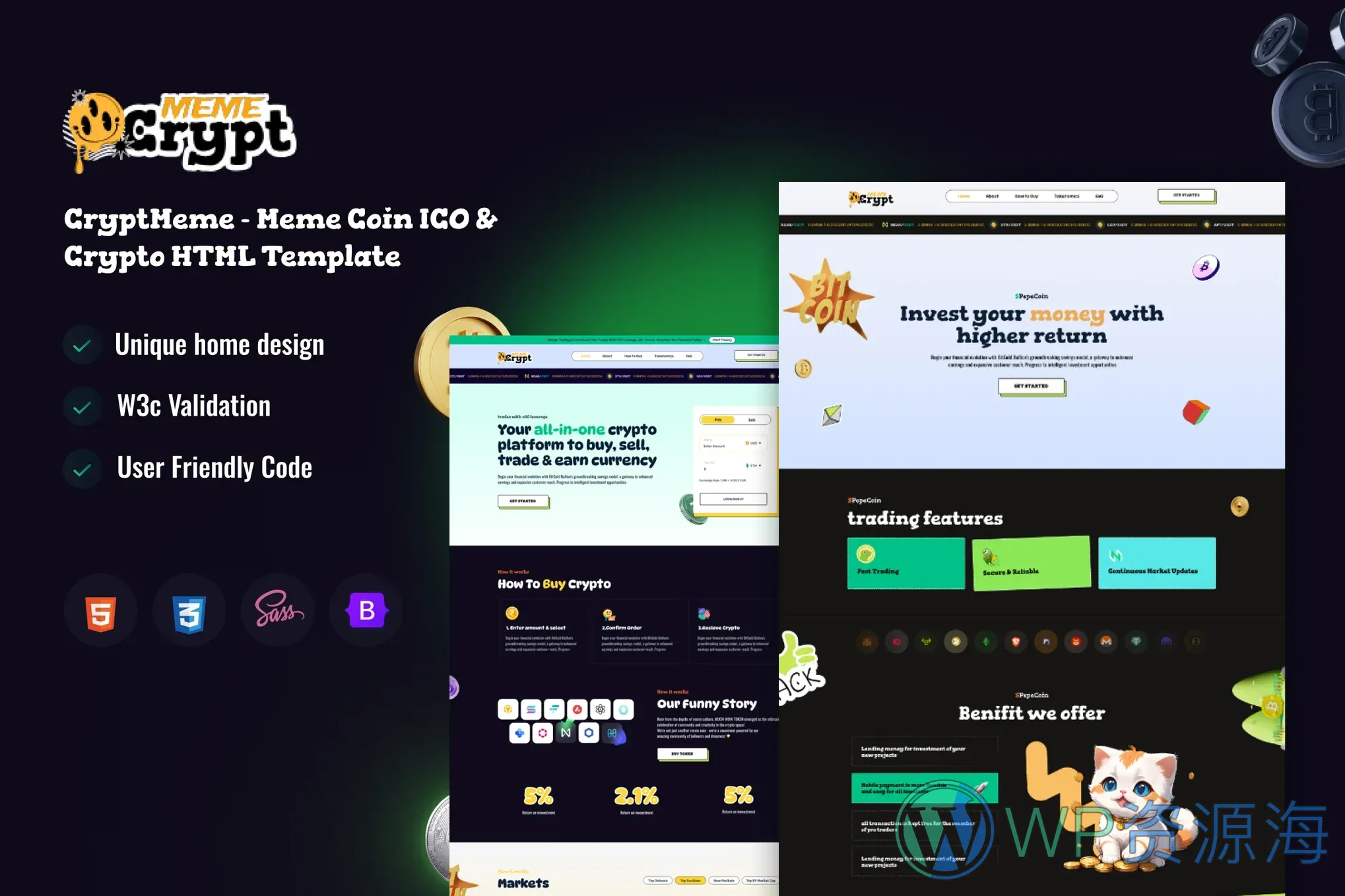 CryptMeme 加密货币平台高转化HTML5网站模板插图-WP资源海 CryptMeme 加密货币平台高转化HTML5网站模板插图-WP资源海