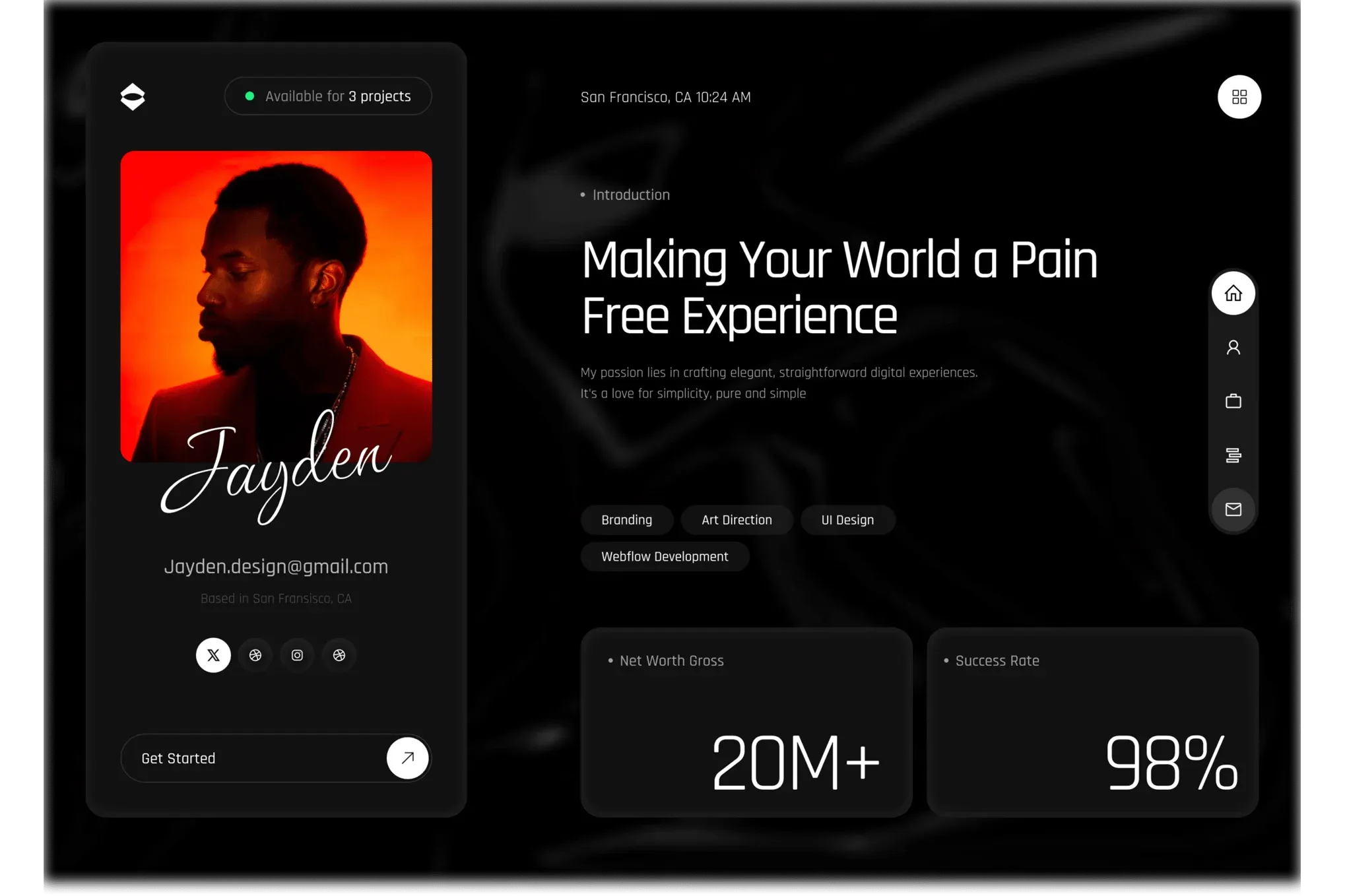 Jayden-超炫酷个人主页作品技能展示HTML5网站模板