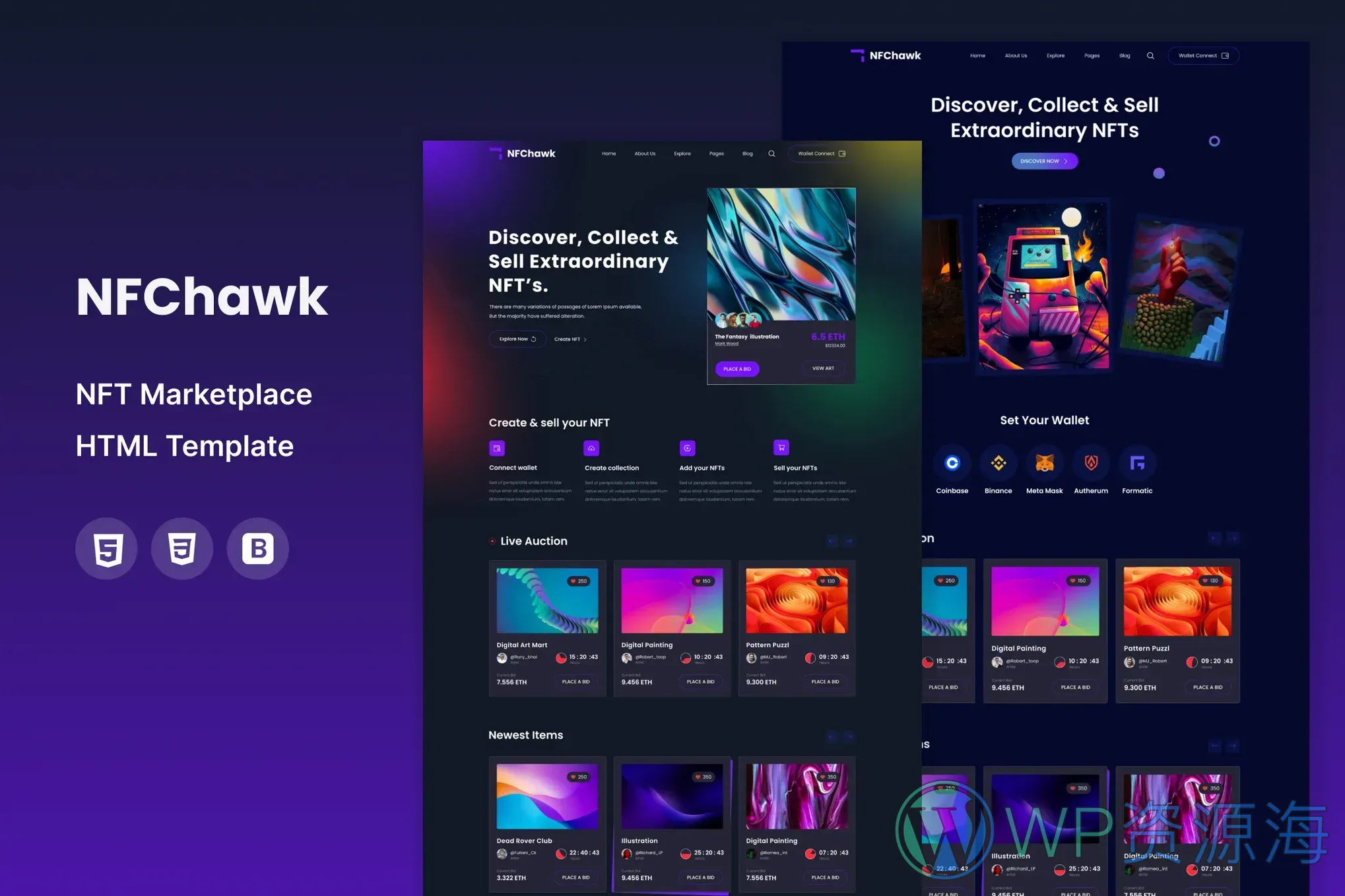 NFChawk-专业炫酷的NFT交易平台网站HTML模板插图1-WP资源海