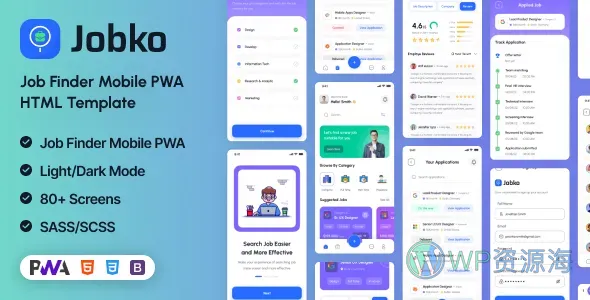 Jobko 招聘求职平台网站H5移动端模板插图-WP资源海