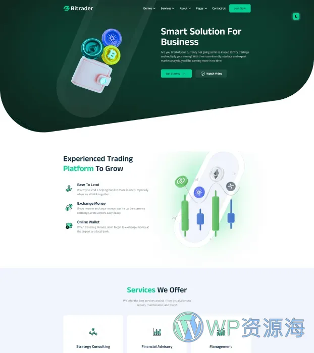 Bitrader-区块链/加密货币/股票外汇交易HTML模板插图3-WP资源海