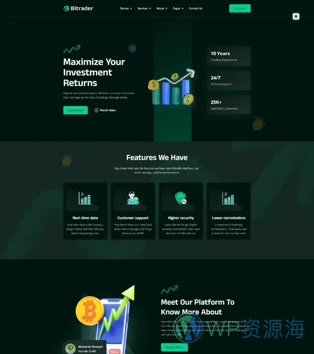 Bitrader-区块链/加密货币/股票外汇交易HTML模板插图6-WP资源海