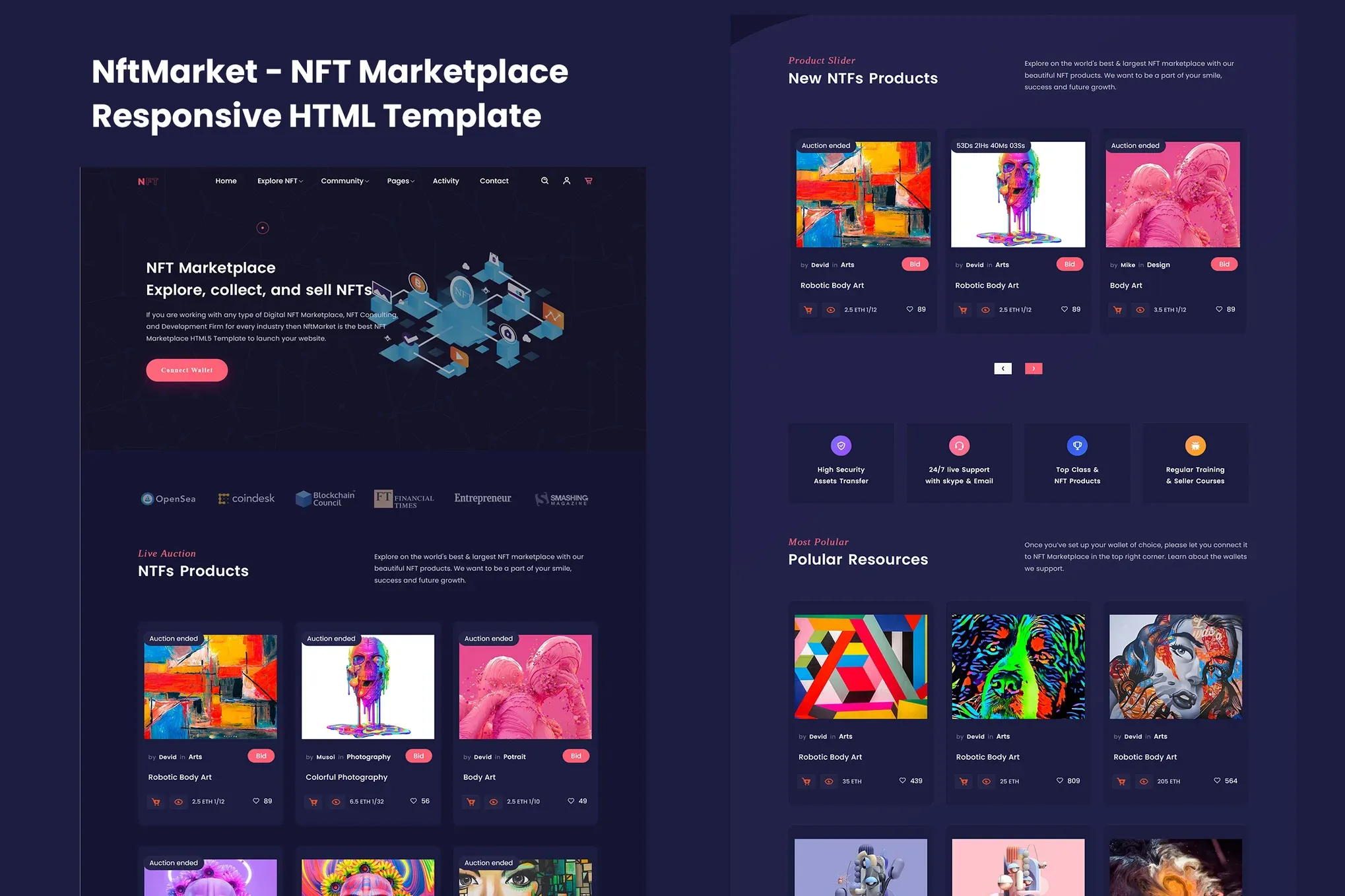 NftMarket-打造专属NFT数字资产交易平台的理想HTML模板