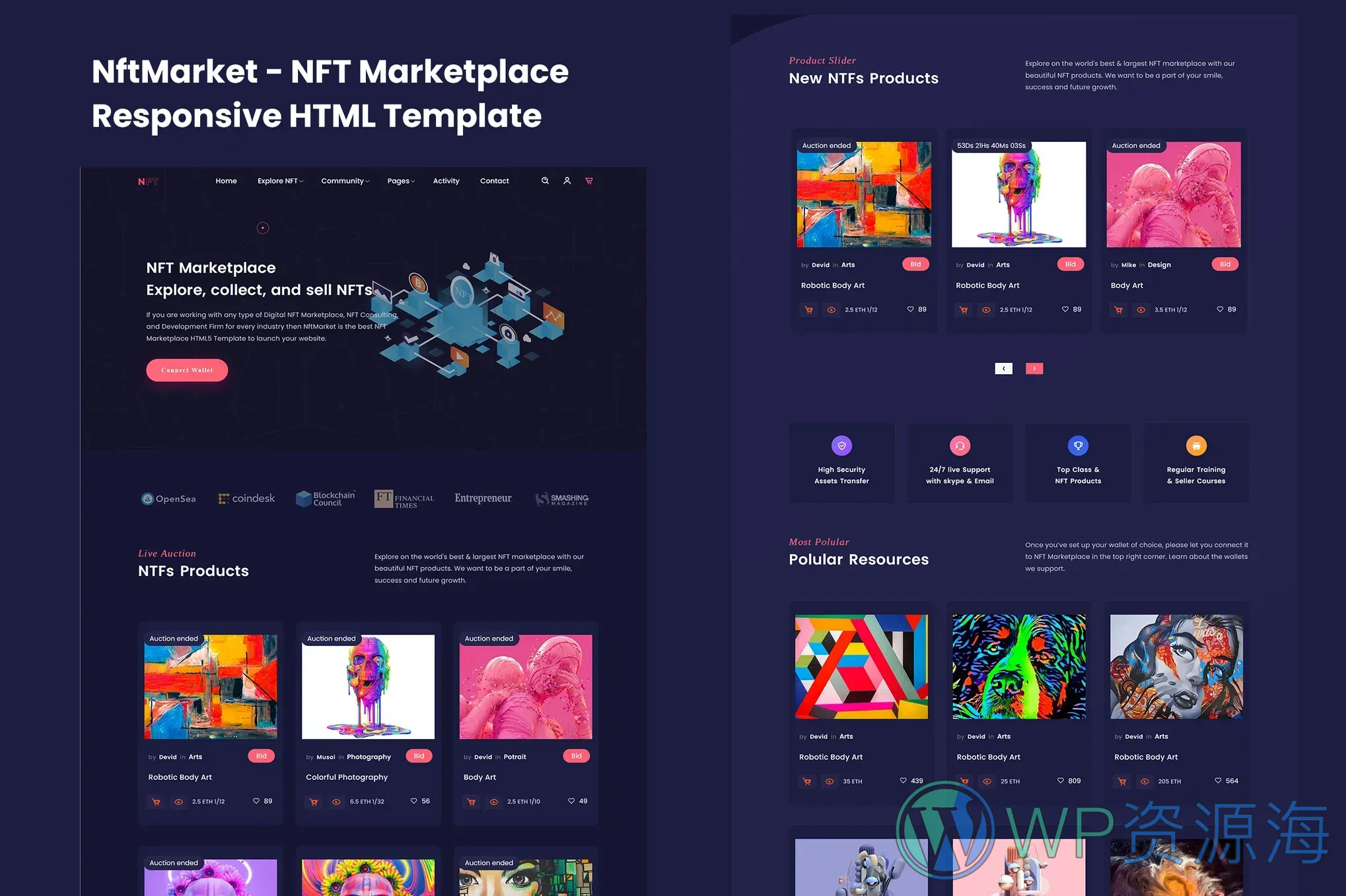 NftMarket-打造专属NFT数字资产交易平台的理想HTML模板插图-WP资源海