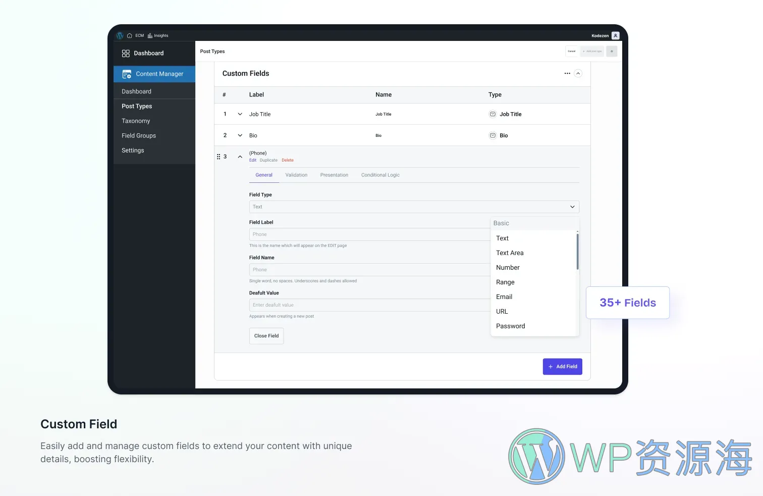 Easy Content Manager Premium-超强自定义字段WordPress内容管理插件插图1-WP资源海