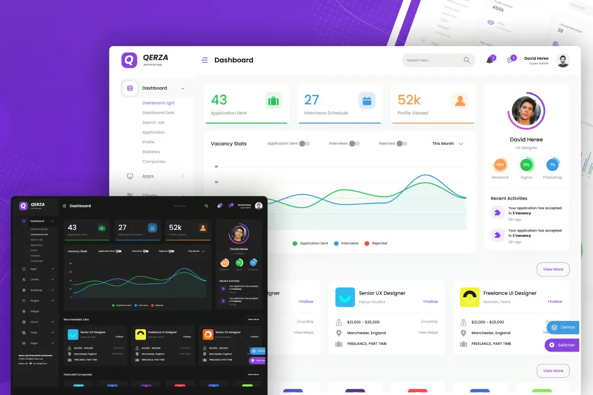 Qerza-求职招聘猎头HR员工管理系统React模板