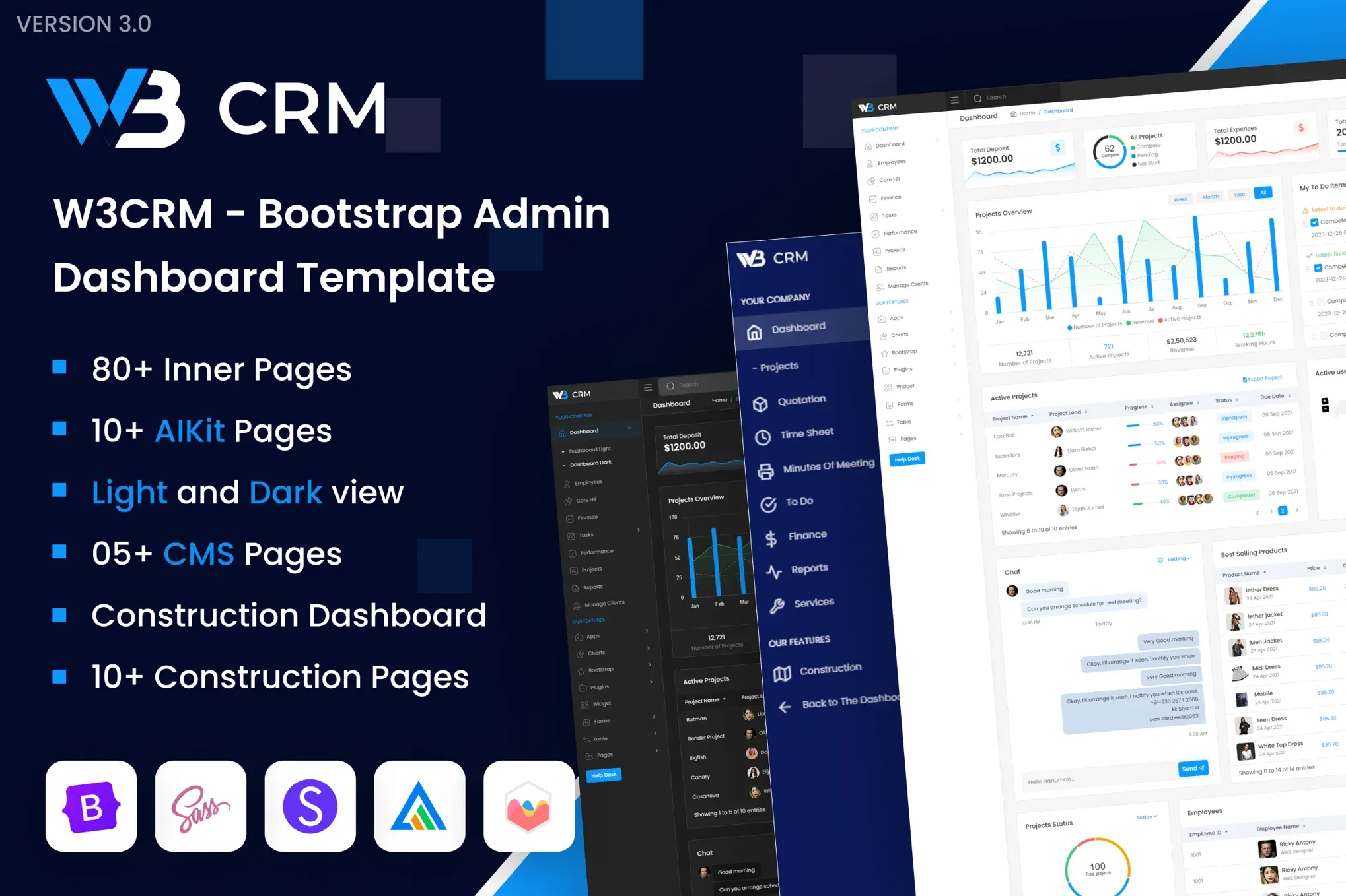 W3CRM-多用途企业级CRM HRM系统Bootstrap模板