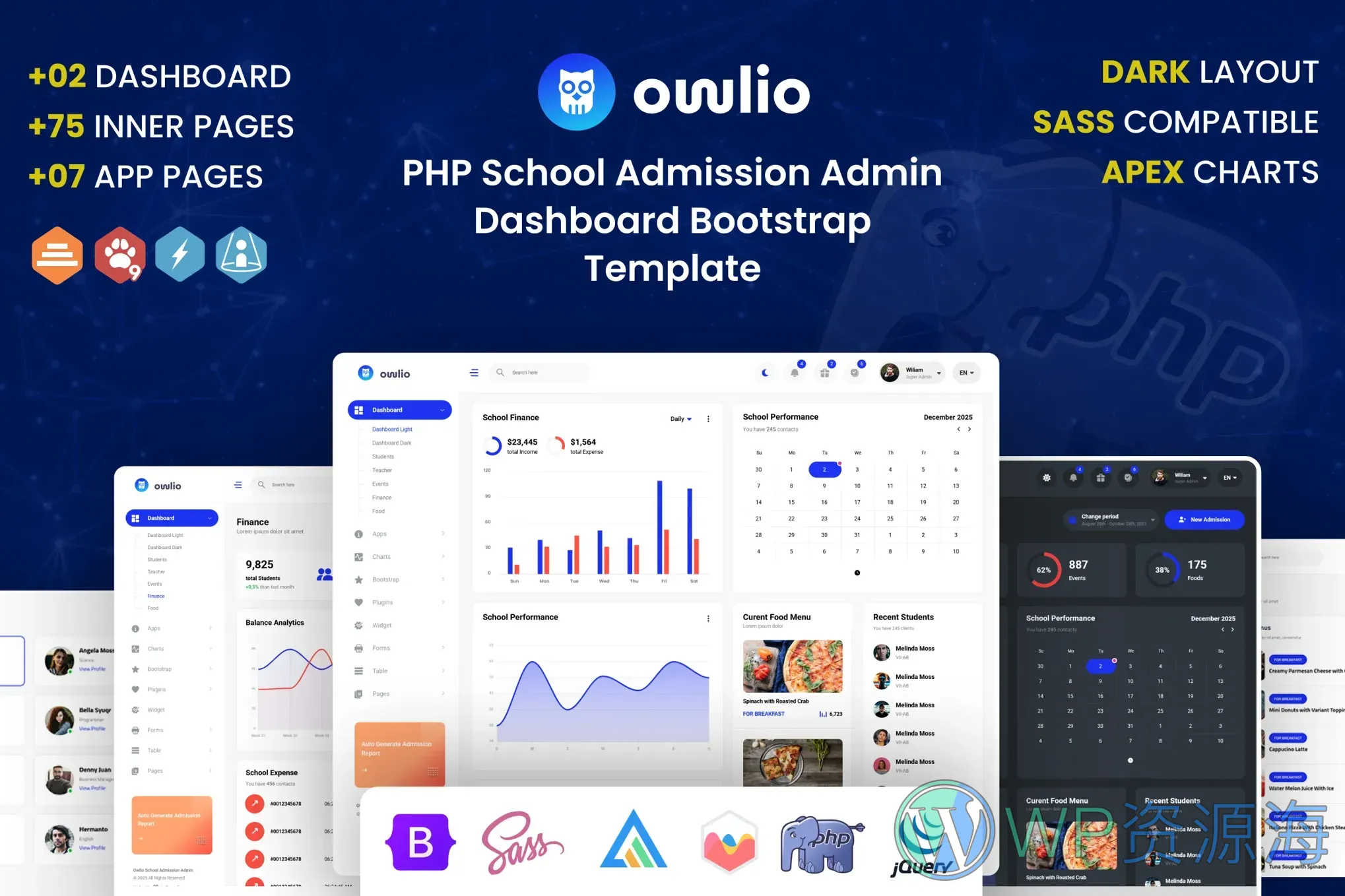 Owlio-学校教育管理系统模板+PHP后台源码插图-WP资源海
