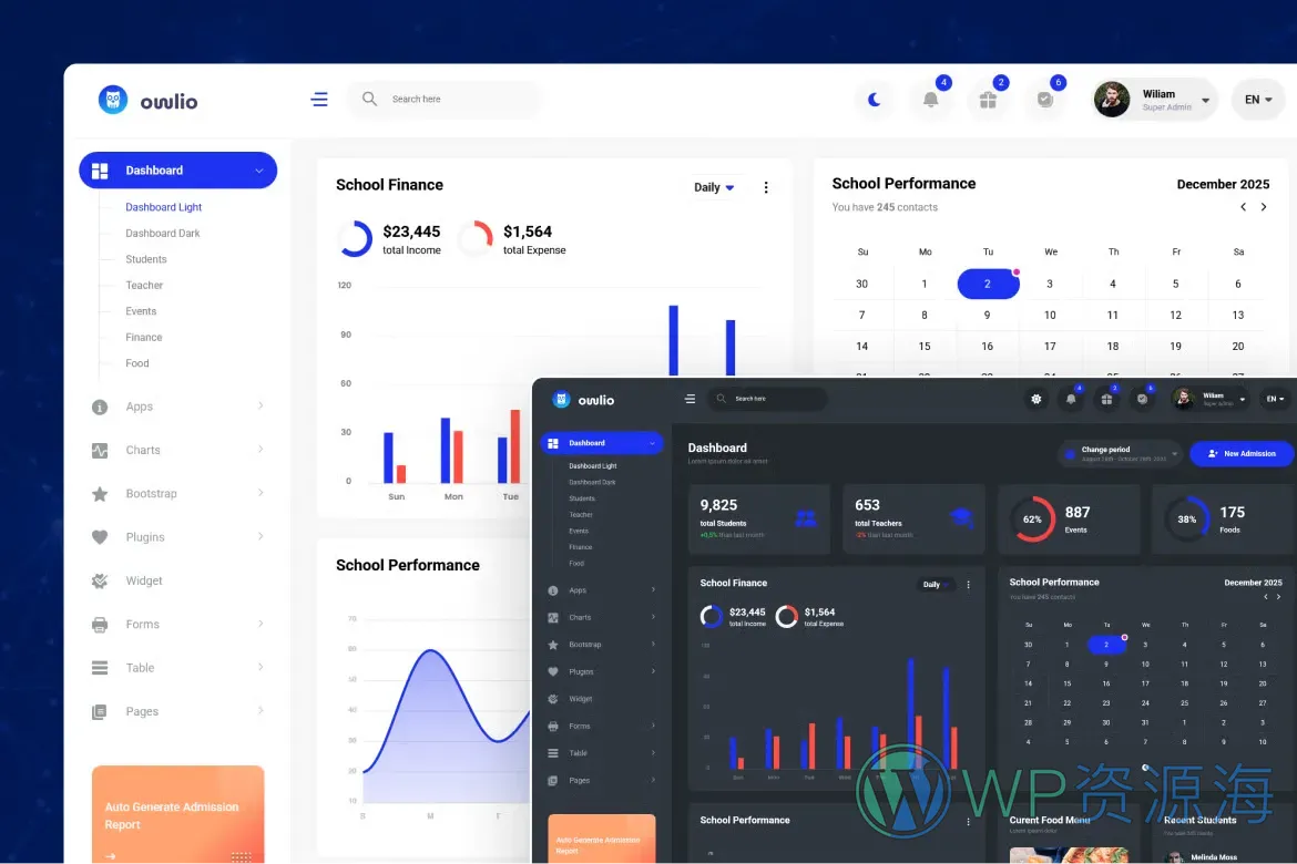 Owlio-学校教育管理系统模板+PHP后台源码插图1-WP资源海