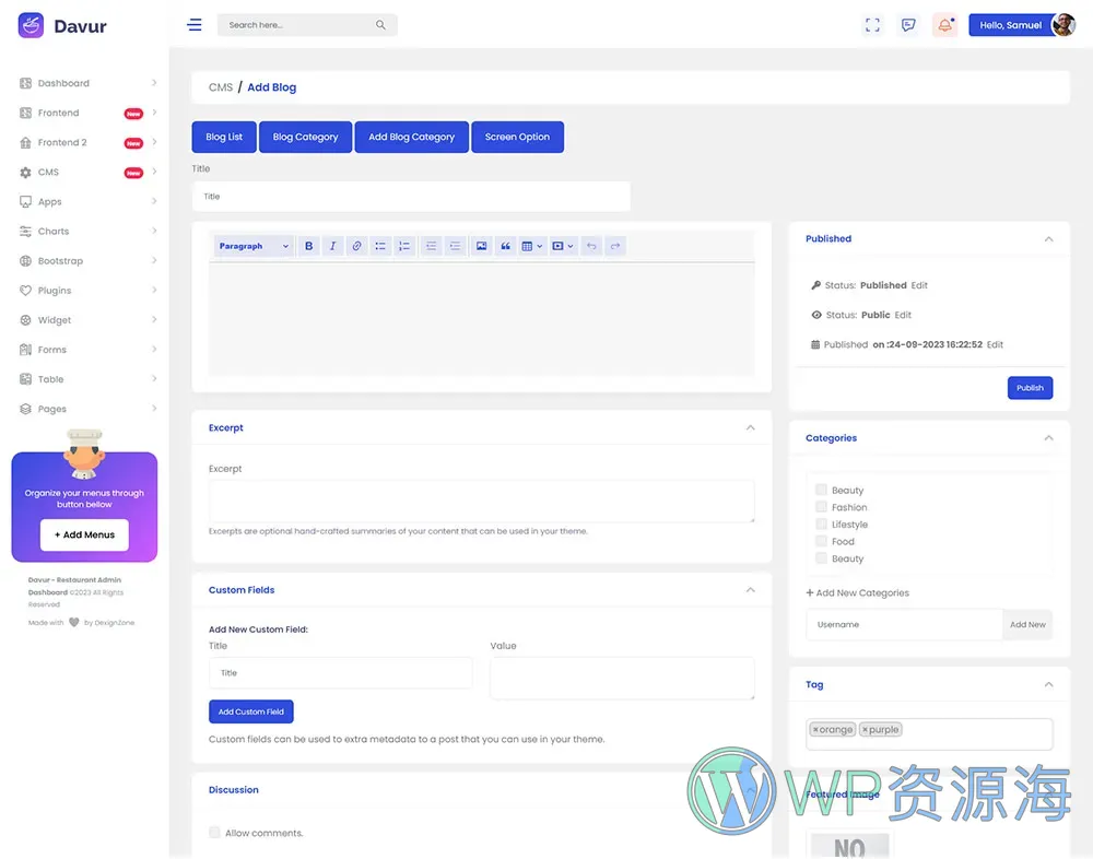 Davur-专为餐饮行业打造的一站式后台管理与前端展示模板插图12-WP资源海 Davur-专为餐饮行业打造的一站式后台管理与前端展示模板插图12-WP资源海