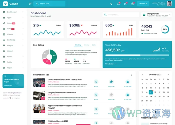Ventic-活动演出售票业务系统管理后台模板插图6-WP资源海 Ventic-活动演出售票业务系统管理后台模板插图6-WP资源海