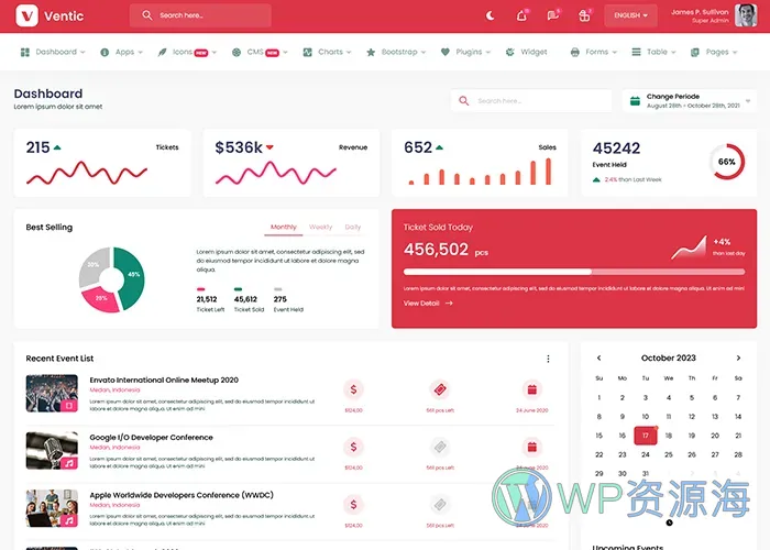 Ventic-活动演出售票业务系统管理后台模板插图8-WP资源海 Ventic-活动演出售票业务系统管理后台模板插图8-WP资源海