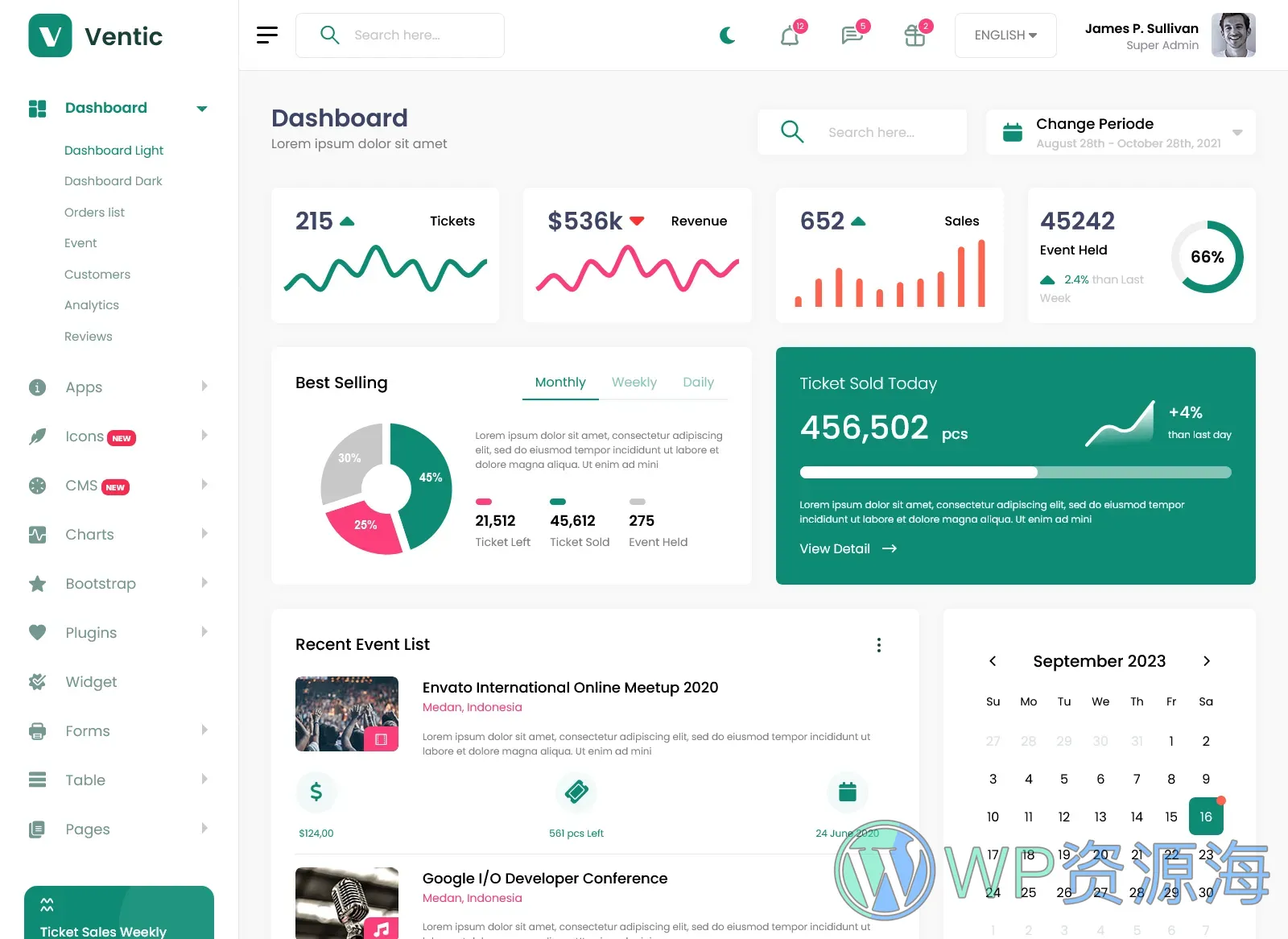 Ventic-活动演出售票业务系统管理后台模板插图14-WP资源海