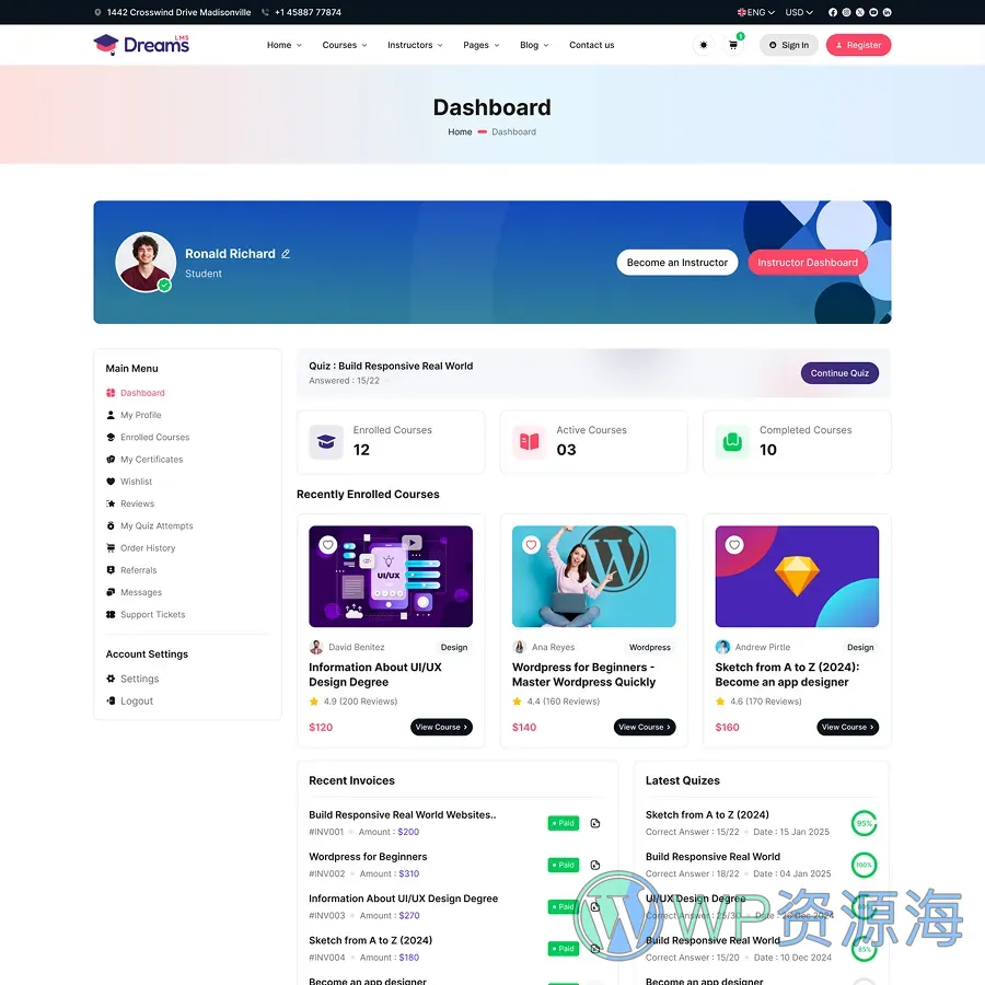 Dreams LMS-在线教育平台网站模板下载/多框架适配插图11-WP资源海 Dreams LMS-在线教育平台网站模板下载/多框架适配插图11-WP资源海