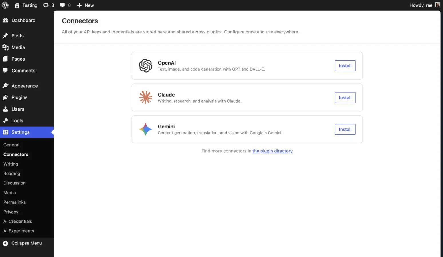 WordPress 7.0 Beta 2 新功能：AI连接器管理面板