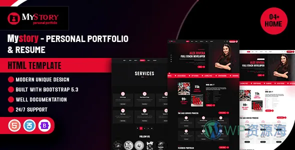 Mystory 个人作品集简历网页模板插图-WP资源海 Mystory 个人作品集简历网页模板