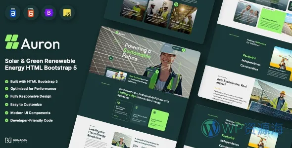 Auron 太阳能绿色能源Bootstrap 5模板插图-WP资源海 Auron 太阳能绿色能源Bootstrap 5模板