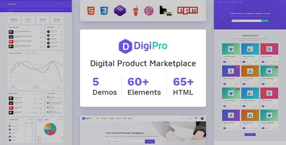 DigiPro 数字市场 HTML 模板（带仪表盘）