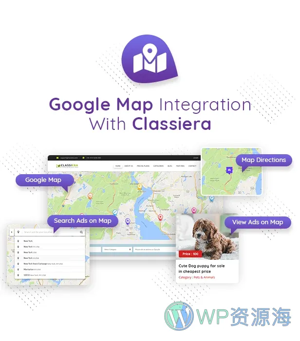 Classiera-分类信息 WordPress 主题插图5-WP资源海 Google MAP in Classified Theme
