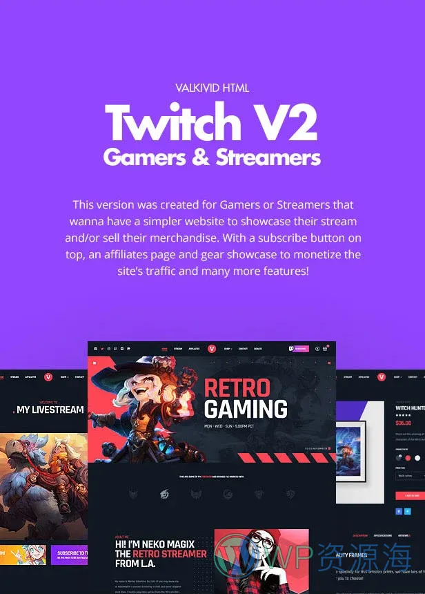 Valkivid-内容创作者视频展示 HTML 模板插图1-WP资源海 Valkivid Tailwind CSS HTML Template - Streamer v2