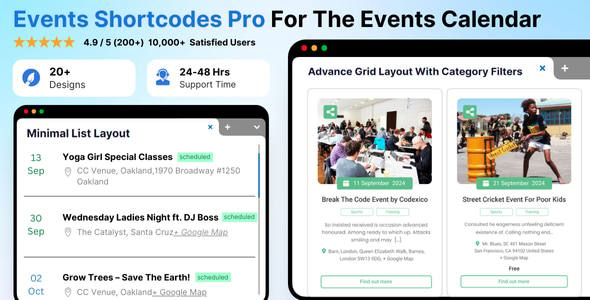 Events Shortcodes Pro 活动短代码 WordPress 插件