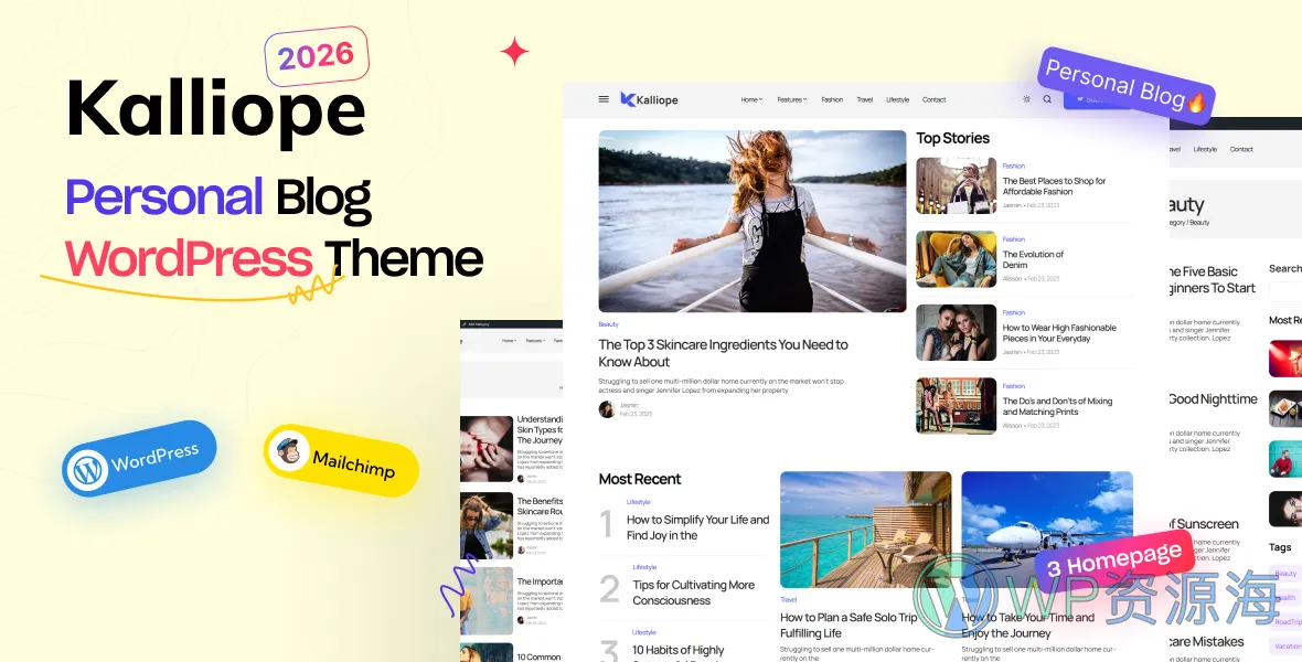 Kalliope 现代博客 WordPress 主题插图-WP资源海 Kalliope 现代博客 WordPress 主题