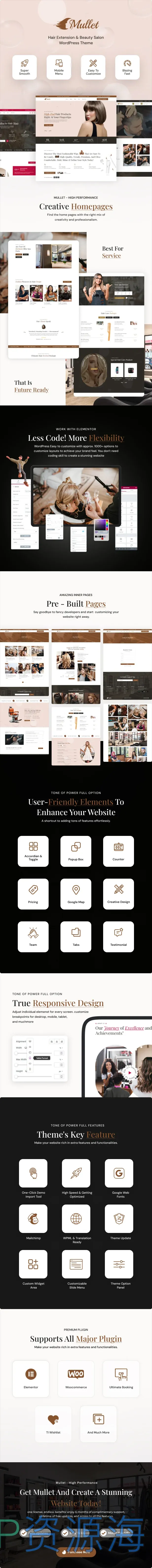 Mullet 美发造型与美容沙龙 WordPress 主题插图-WP资源海 Mullet - Hair Extension & Beauty Salon WordPress Theme - 1