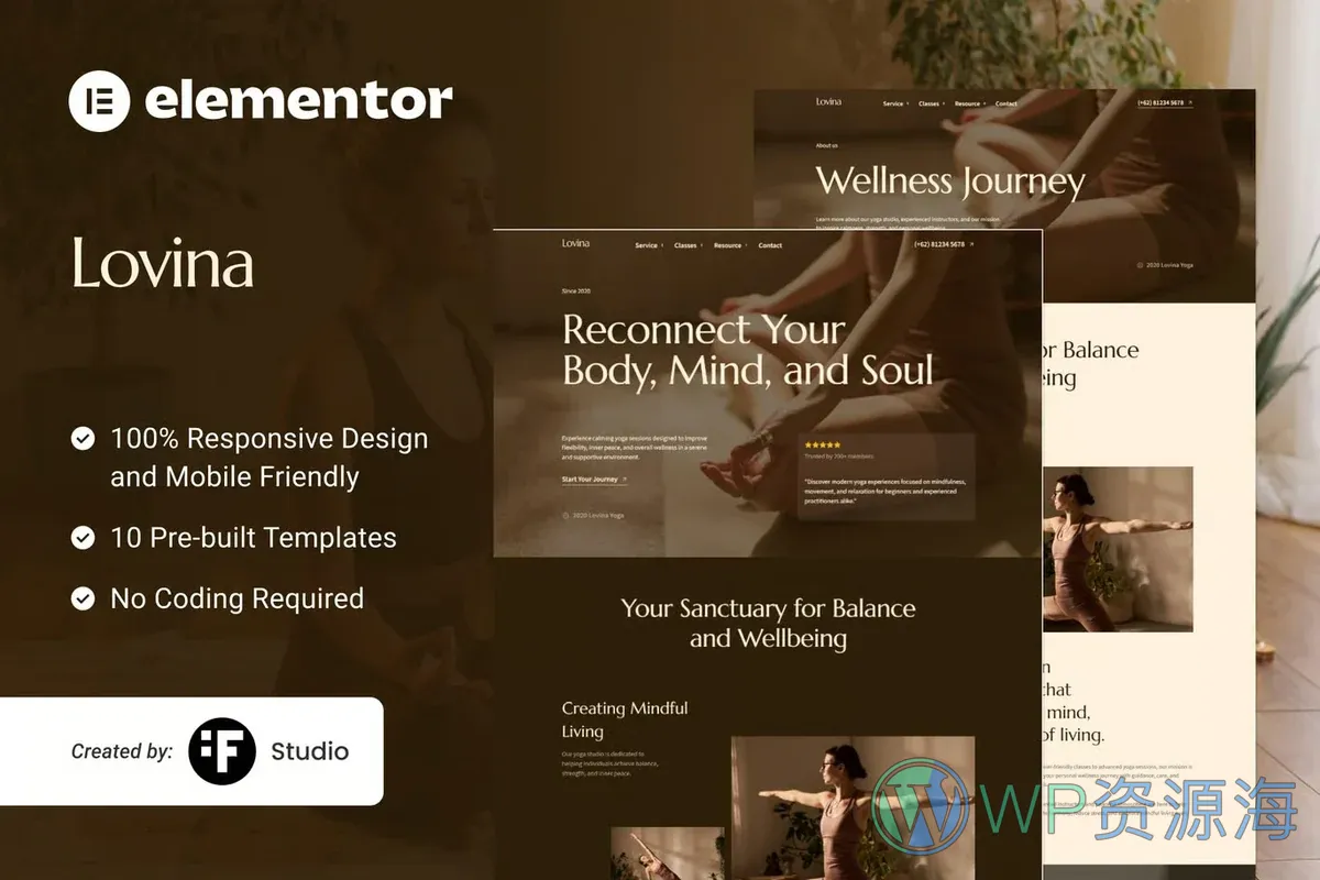 瑜伽冥想Elementor网站模板_一键导入快速建站插图-WP资源海 瑜伽/冥想 Elementor 网站模板封面