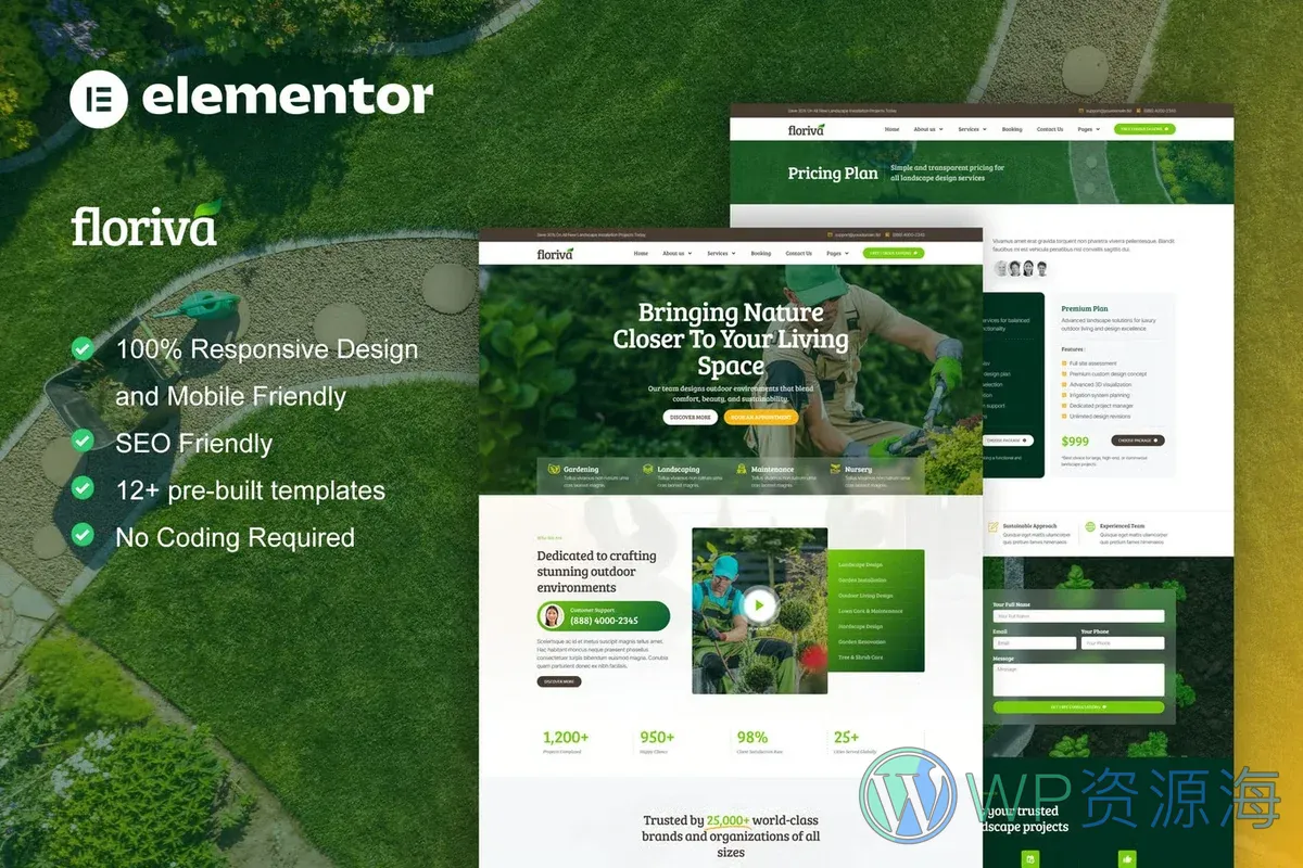 园林绿化与庭院养护Elementor网站模板_一键导入快速建站插图-WP资源海 💐花卉/绿植 Elementor 网站模板封面