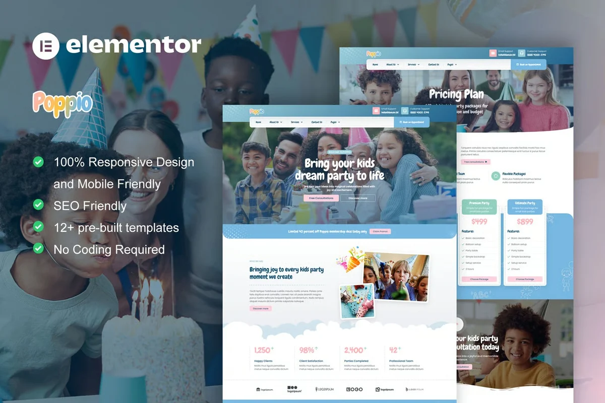 儿童派对策划Elementor网站模板_一键导入快速建站