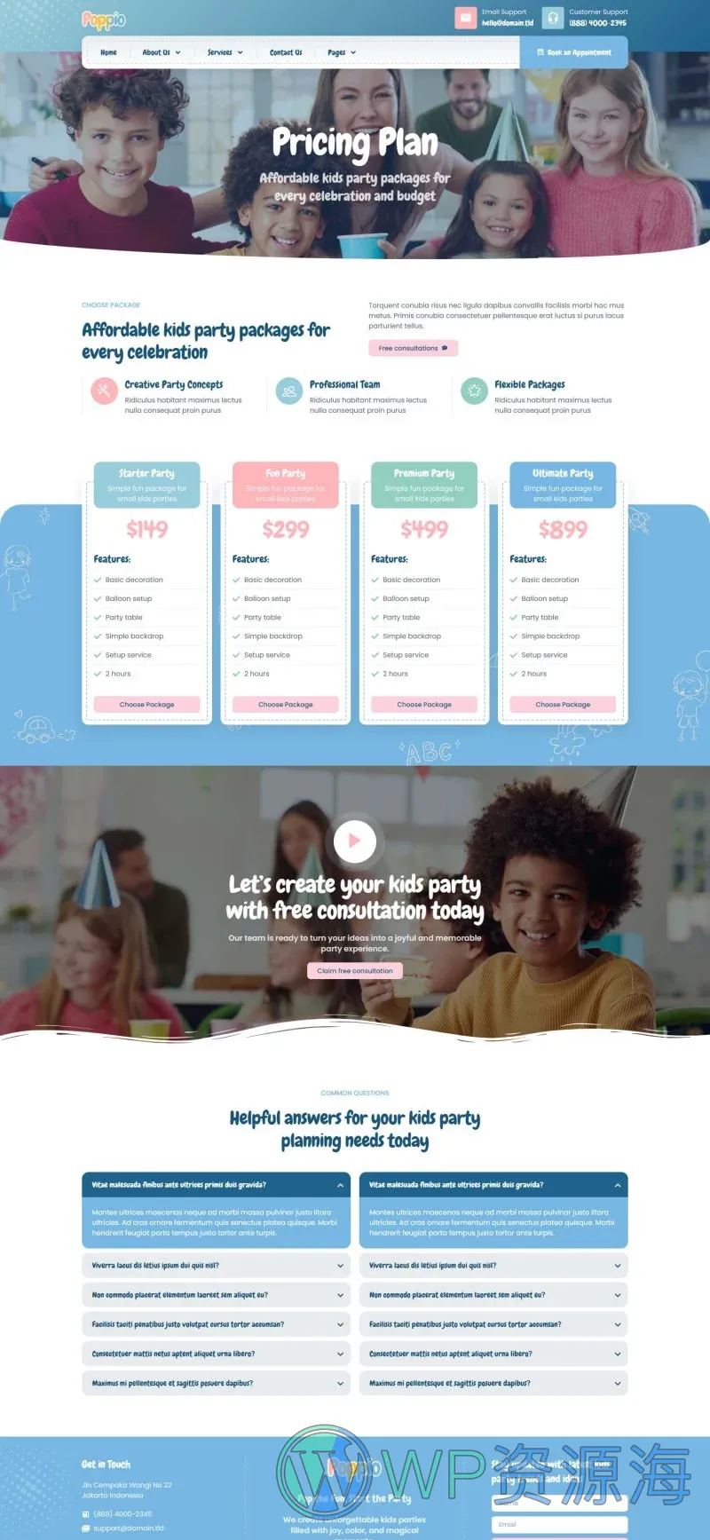 活动/赛事 Elementor 模板价格页面预览