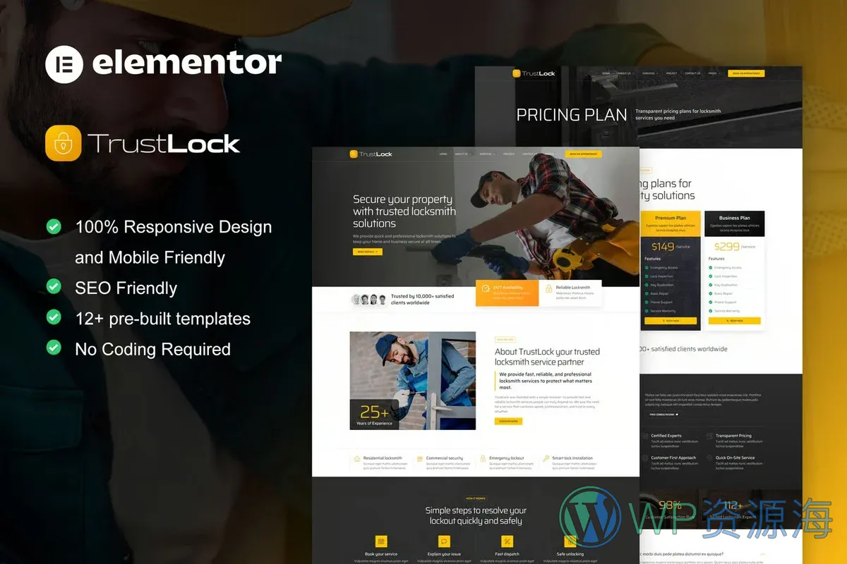锁具维修服务Elementor网站模板_一键导入快速建站插图-WP资源海 维修 Elementor 网站模板封面