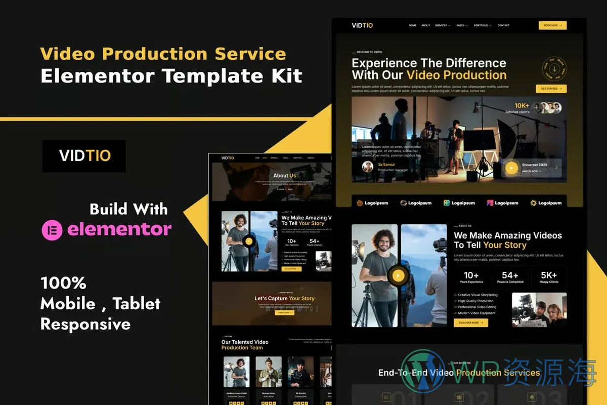 视频制作Elementor网站模板_一键导入快速建站插图-WP资源海 多媒体 Elementor 网站模板封面
